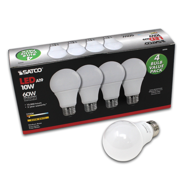 9.5W A19 2700K LED BULB, 4/PACK