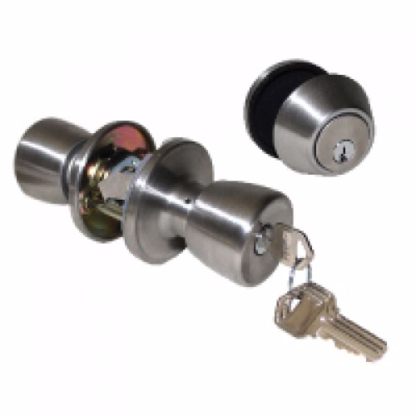 DEADBOLT COMBO WITH STRIKER PLATE AND BOLT - STAINLESS STEEL