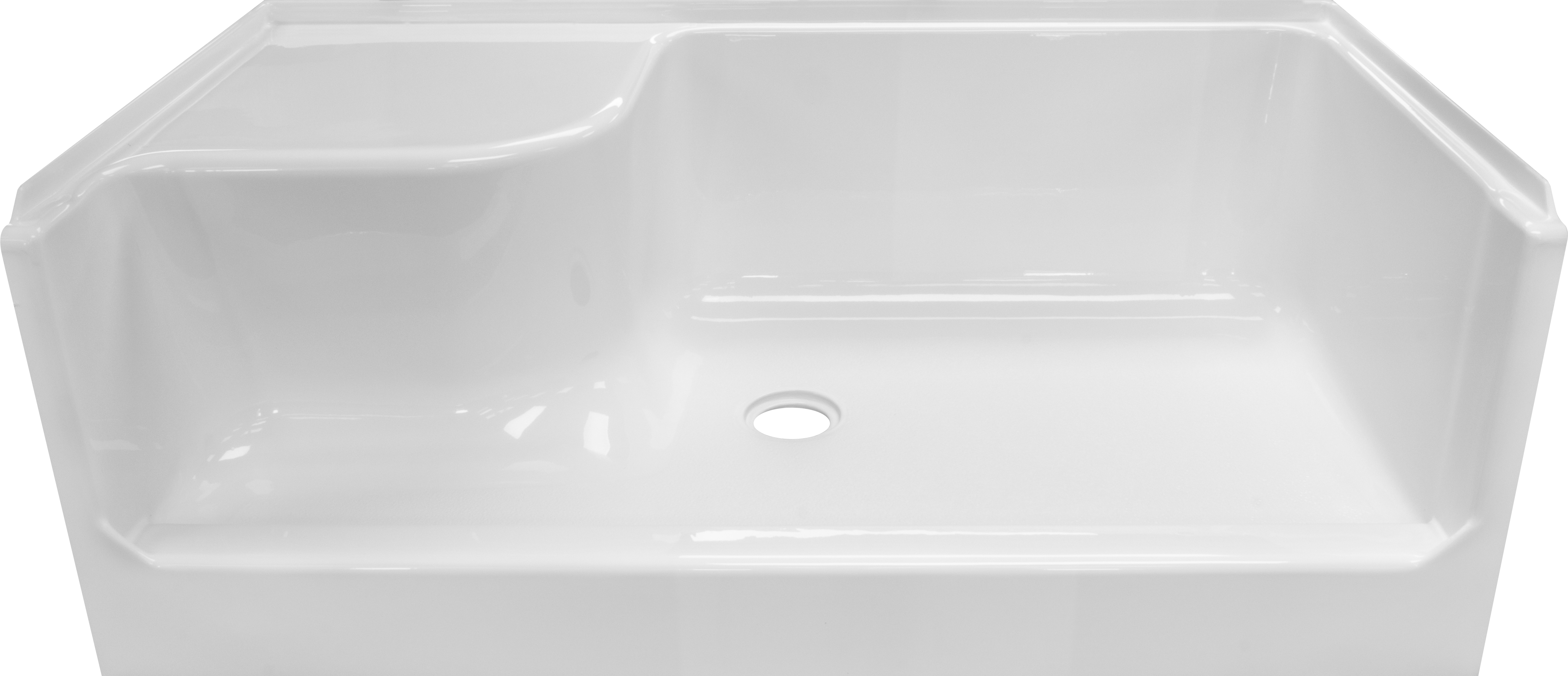 54x27x19 ACRYLIC VICTORY LEFT SEAT SHOWER BASE CENTER DRAIN WHT